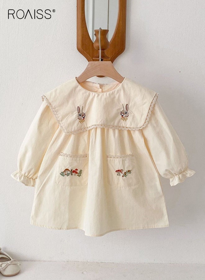 رويس فستان رائع للفتيات الصغيرات مع تطريزات رائعة، فستان بأكمام منفوشة وجيوب جانبية، فستان مريح ومناسب للبشرة للفتيات الصغيرات، مناسب للارتداء اليومي أو أي مناسبة - Image 1